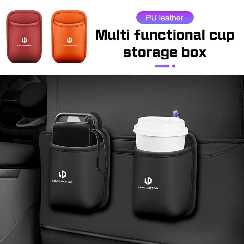 For Leapmotor Zero Run t03 2022 C11 S01 C01 C10 C16 Car Water Cup Storage Box PU Leather Car Seat Back/Door Side Drinks Holder