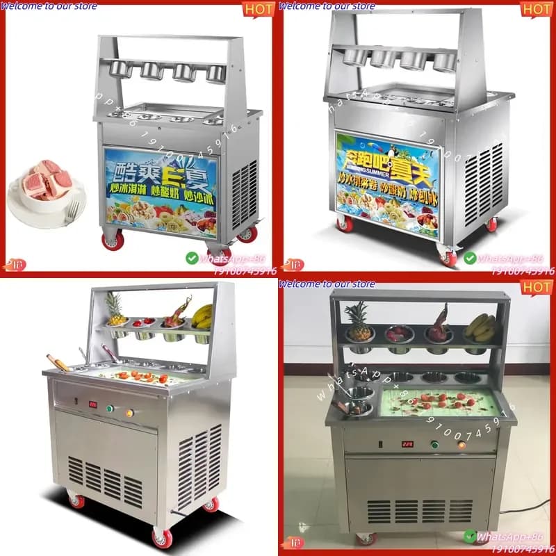 2026CE Hot Sale Commercial Stainless Steel Double Pan Roll Fry Ice Cream Machine for Fresh Fruit Yogurt Nut Corn Flour Milk
