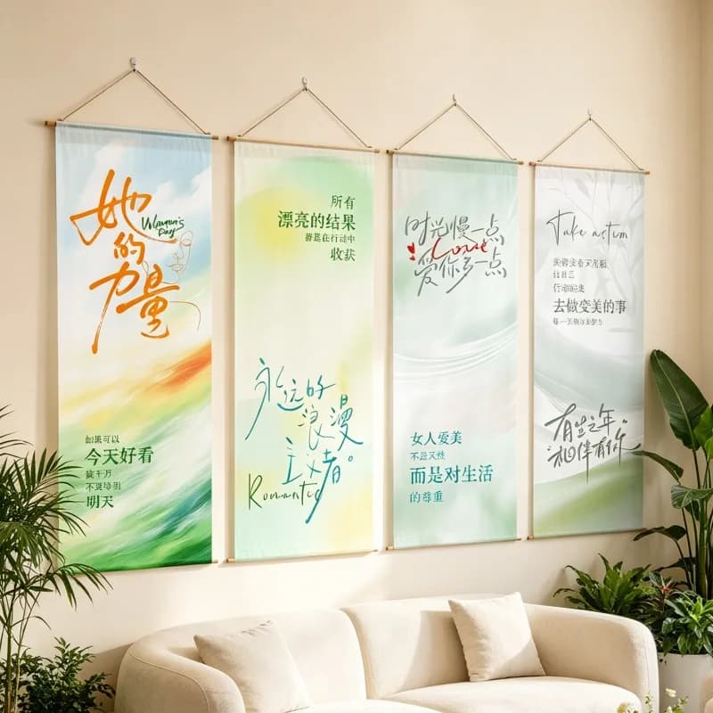 Boho Cafe Hanging Drape – Custom Typography Gradient Gauze Banner, Translucent Fabric Wall Art for Beauty Clinic, Nail Salon