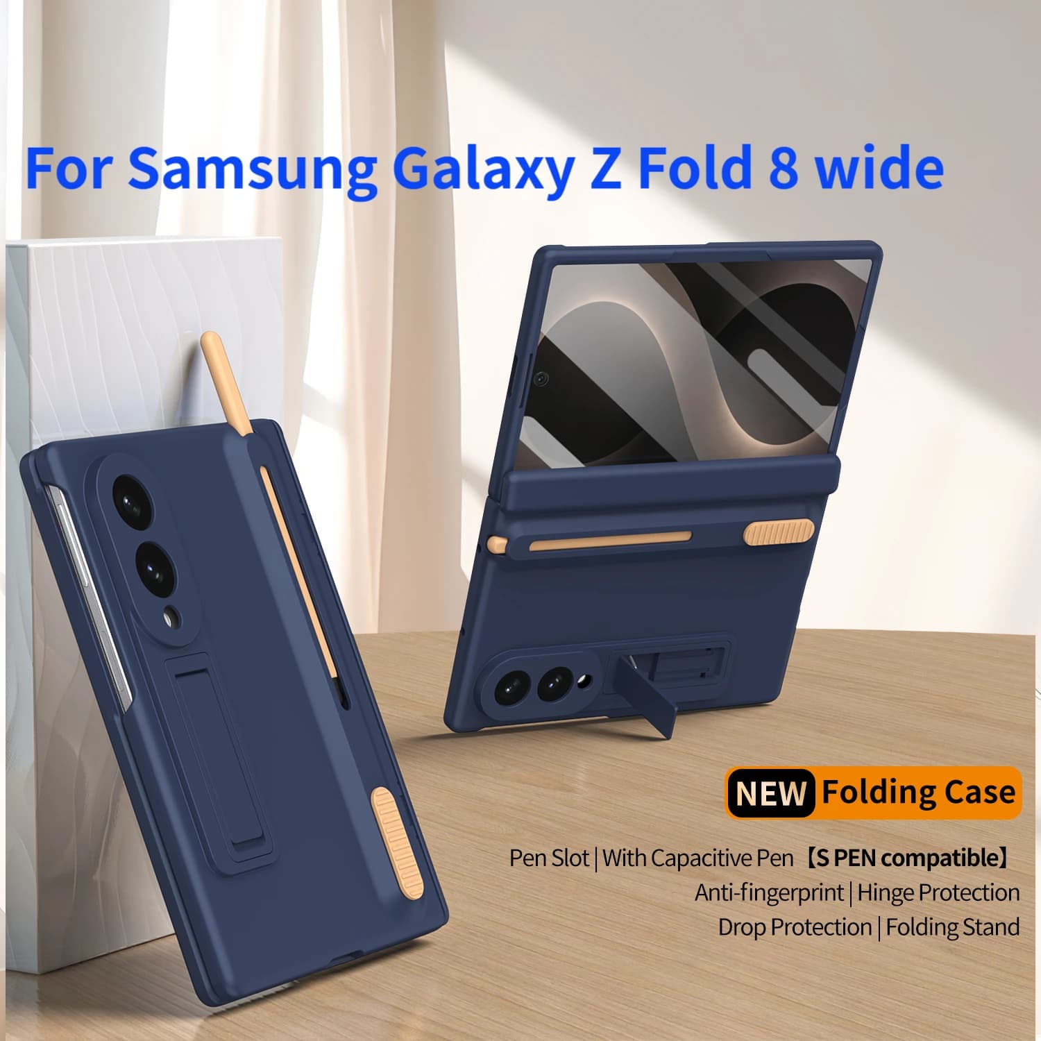 Original Protective Hinge Case for Samsung Galaxy Z Fold 8 Wide, Including Stylus, Foldable Tempered Glass Film, and Stand