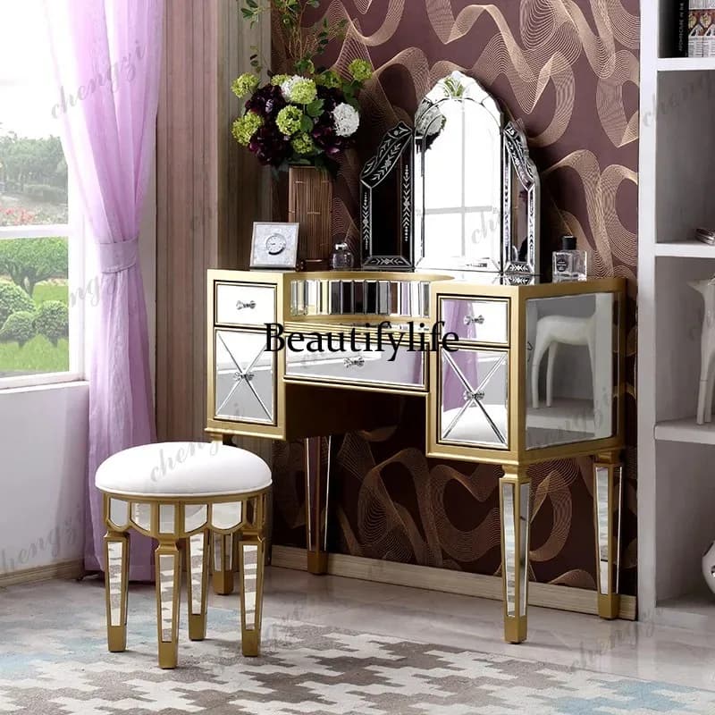 Natural Makeup Table Silver European Storage Lounges Dressing Table Mirror Modern Coiffeuse Chambre Furniture Home