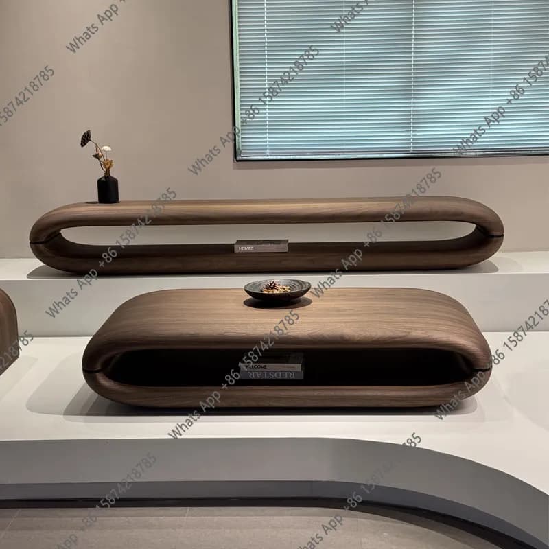 Double coffee table antique living room home North American black walnut leather minimalist high sense