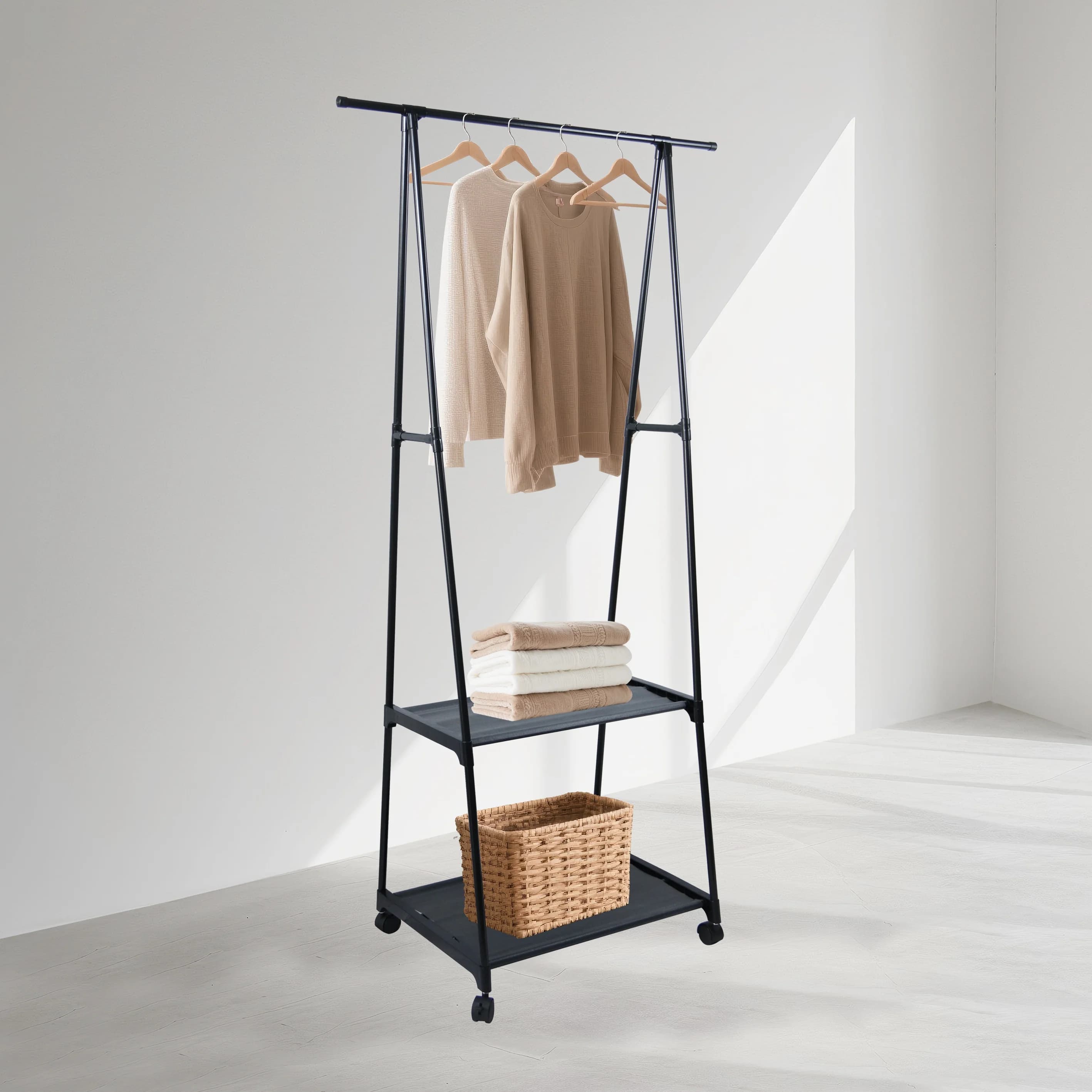 Customizable Three-layer Coat Rack Floor Pulley Mobile Multi-layer Hanger Simple Modern Stand-alone Detachable Coat Rack