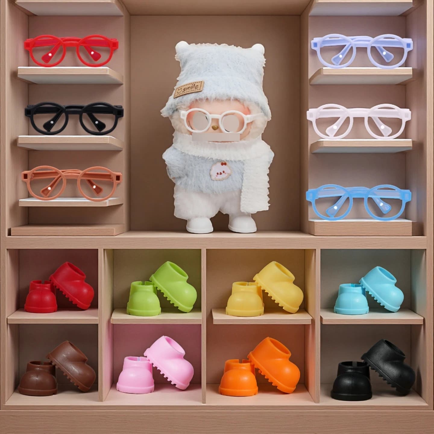 17cm La Bu Multi-color Cool Glasses Shoes DIY Dress Up Doll Decoration Accessories Miniature Headset Wearable Headphones Boots