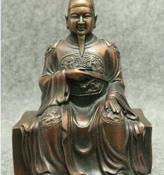 Folk Chinese Bronze Copper Collect Dragon Head Wen ChangDi Jun Immortal Statue