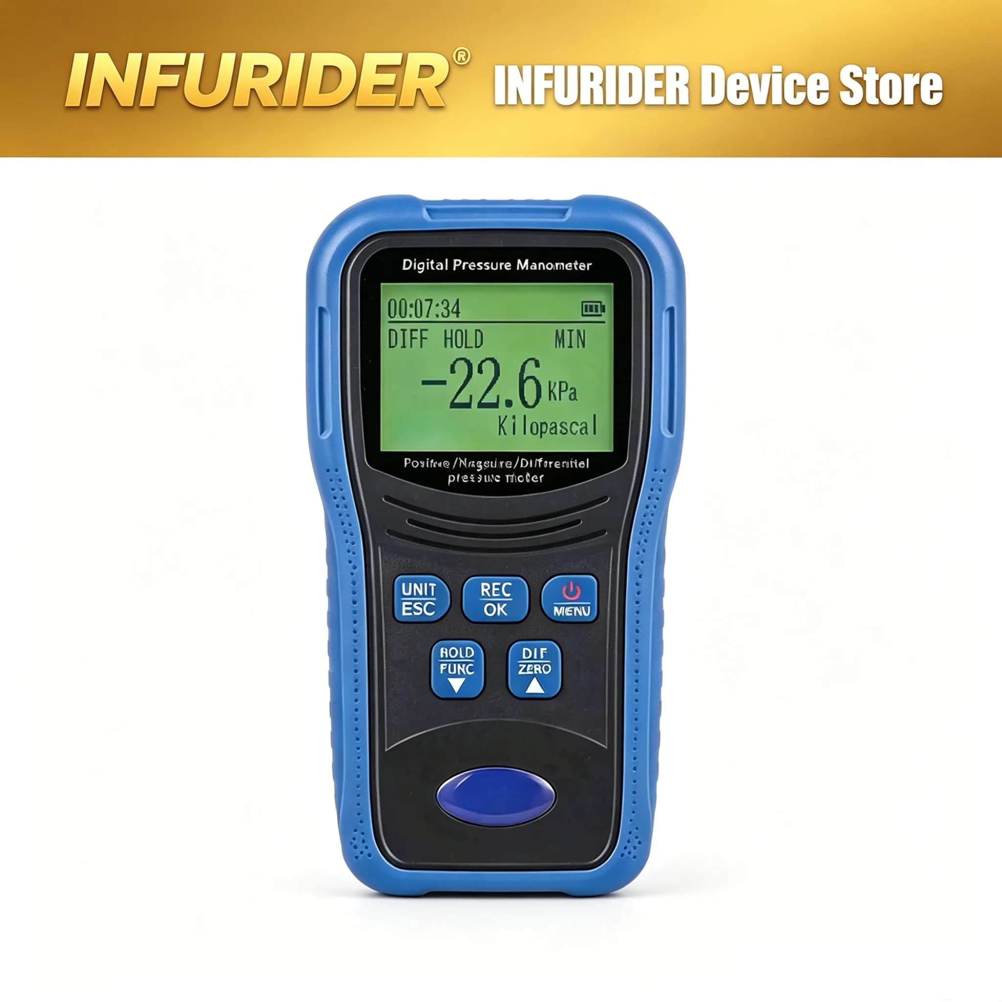 Digital Manometer 10KPa HVAC Air Pressure Meter Differential Pressure Gauge with 12 Units 50 Data for HVAC Professional Tools