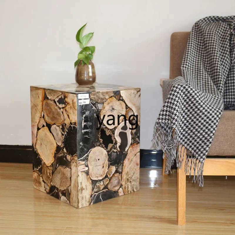 LH， Modern Hotel Home Furnishing Fossil Wood Splicing Stool Square Stool Black and White Pattern