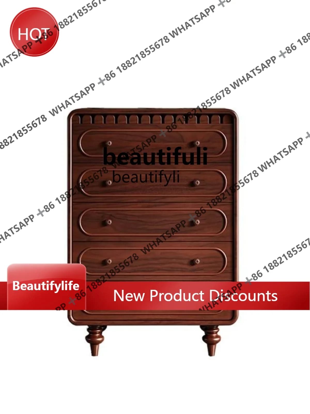 French Style Chest of Drawers Living Room Sofa Side Cabinet TV Five-Drawer Retro Solid Wood Storage Cabinet