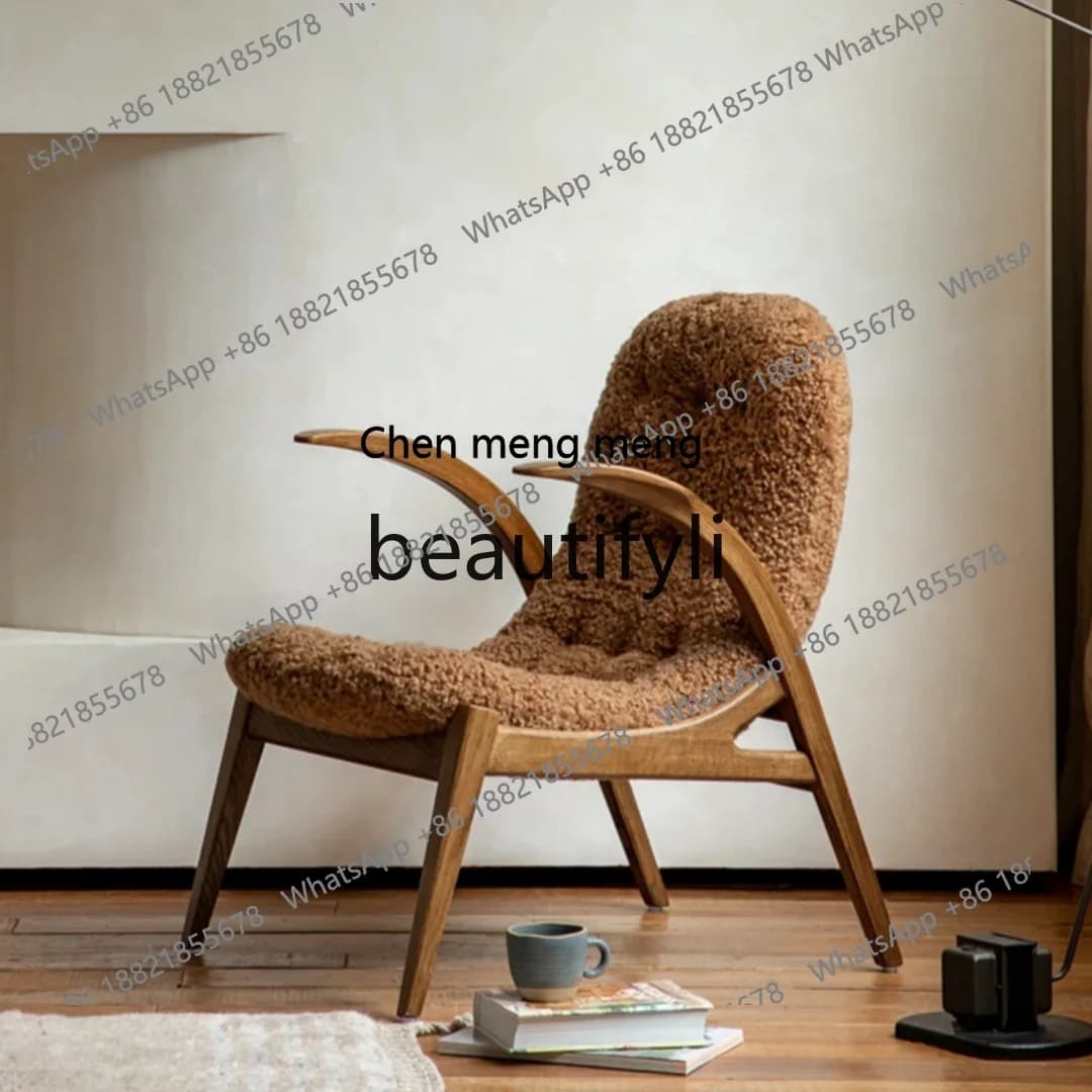 Medieval lamb wool leisure chair French retro style living room art simple armrest sofa chairH