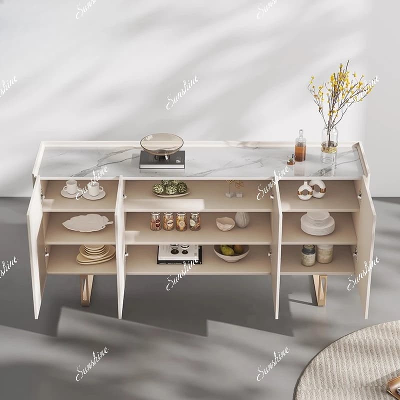 Modern light luxury dining side cabinet solid wood simple white rock slab household locker  FT
