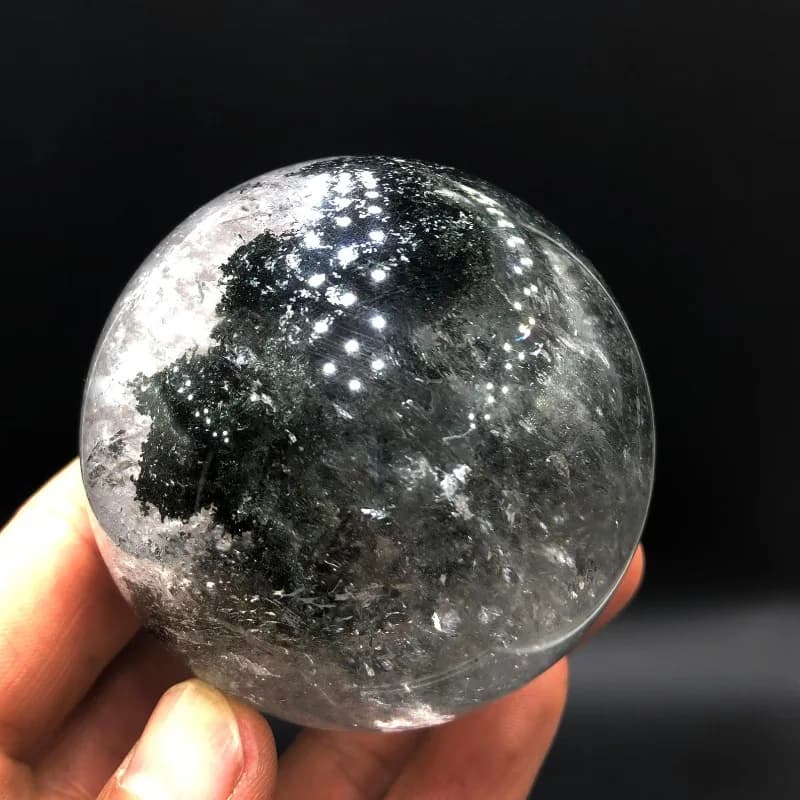 Clear Green Ghost Quartz Crystal Ball, Natural Phantom Sphere