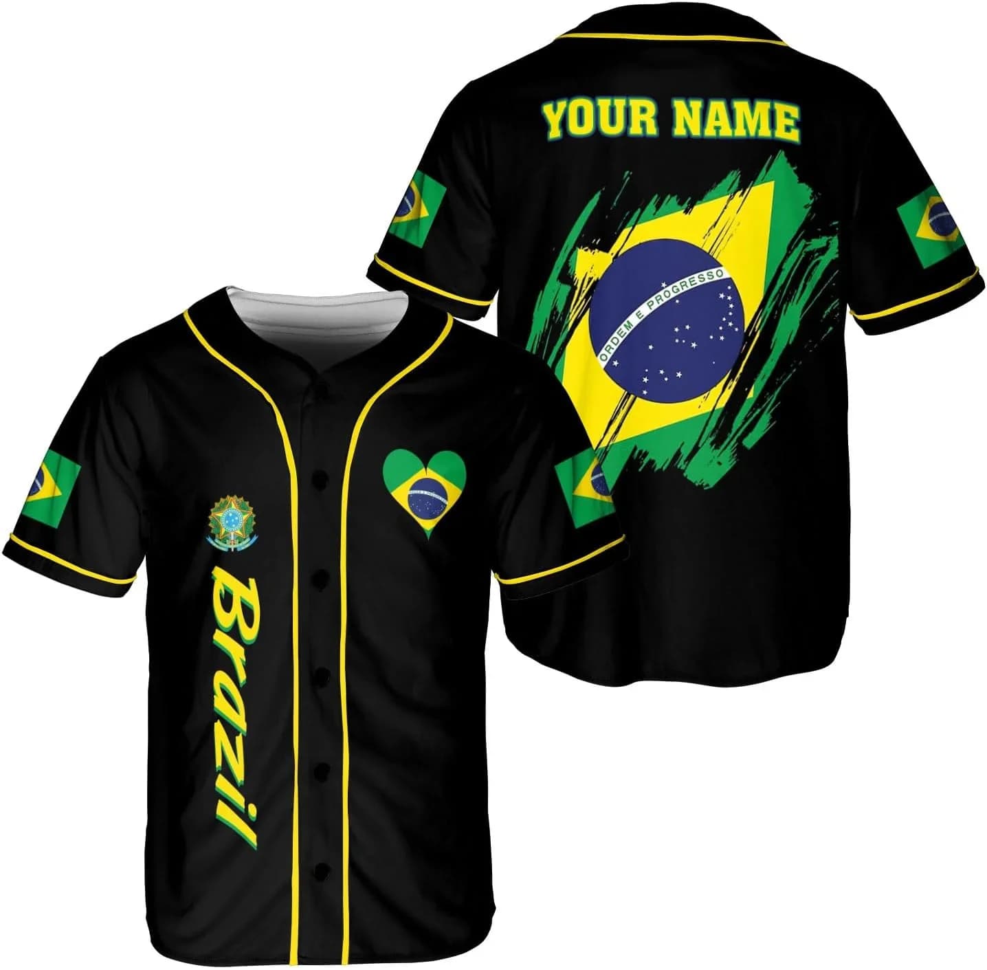 Personalized Name Brazil Flag Bandera Bandeira 3D Print Fashion Men's Baseball Shirt Summer Unisex Hip Hop Baseball Jersey KZ15