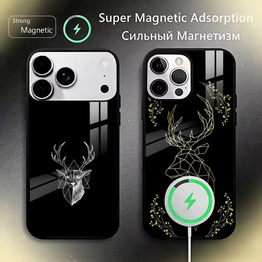 Geometric Deer Animal Aesthetic  Phone Case For iPhone17,16,15,14,13,12,11 Plus,Pro Magnetic For Magsafe Wireless Charging