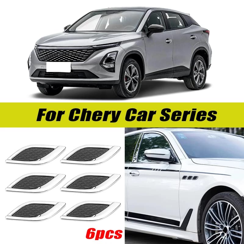 6Pcs Chrome / Black 3D Car Side Fender Air Vent Hood Scoop Outlet Cover Decorative Trim For Chery Tiggo 3 5 7 8 Arrizo E3