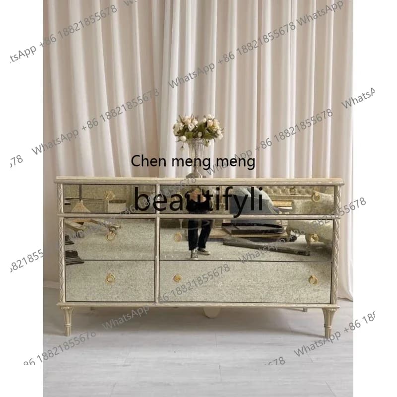 N178 G Household chest French light luxury antique glass mirror side cabinet
