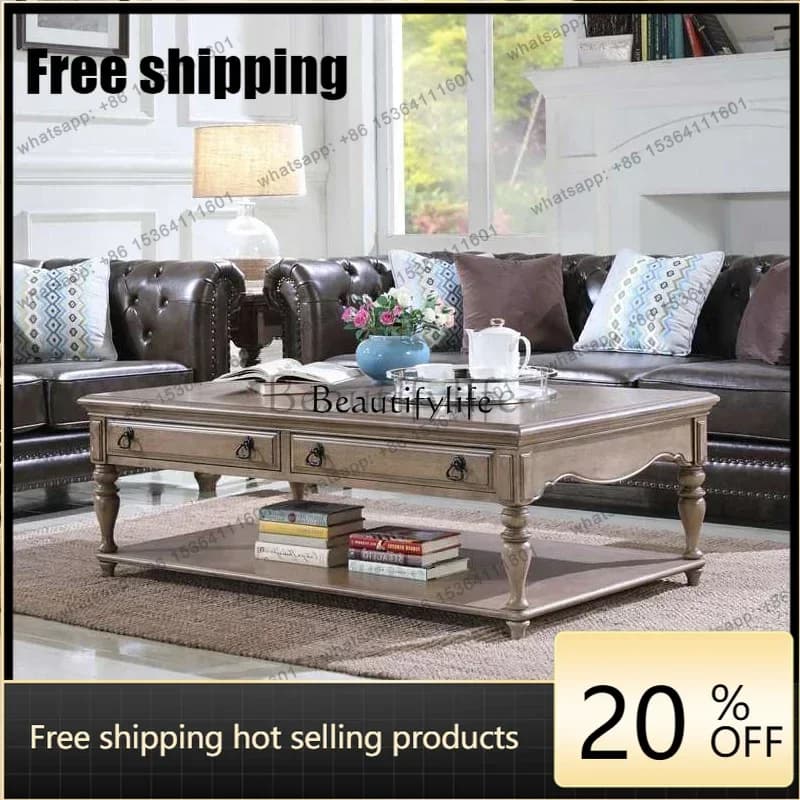 Simple American Style Solid Wood Coffee Table Nordic Modern Light Luxury Tea Table European Style Home Use Factory Direct