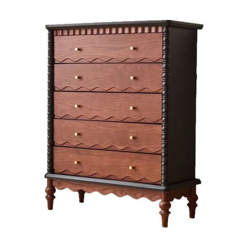 French retro bedroom solid wood chest, household five or seven bucket bedside cabinet, ancient style