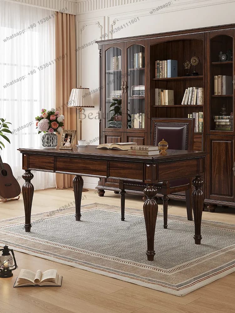 American retro solid wood desk and chair combination household rectangular black walnut computer desk