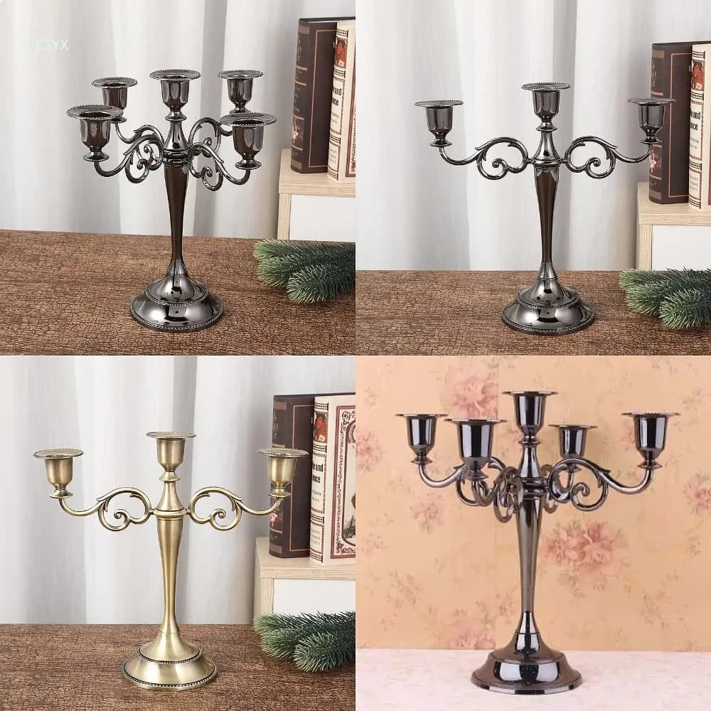 European Bronze 5-Arm Candle Holder Vintage Romantic Candelabra for Home Hotel Table Decor