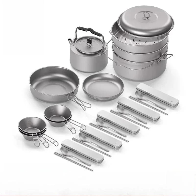 Pure titanium outdoor pot set, travel, picnic equipment, supplies, integrated storage, portable pot set, kettle