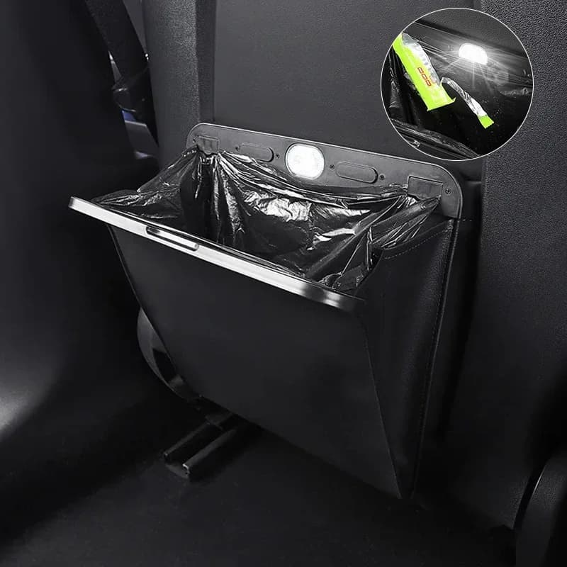 Car Garbage Bag Waterproof Magnetic Adsorption  Trash Can Back Seat Hanging Leather Storage Pocket  For Tesla Model 3 Y