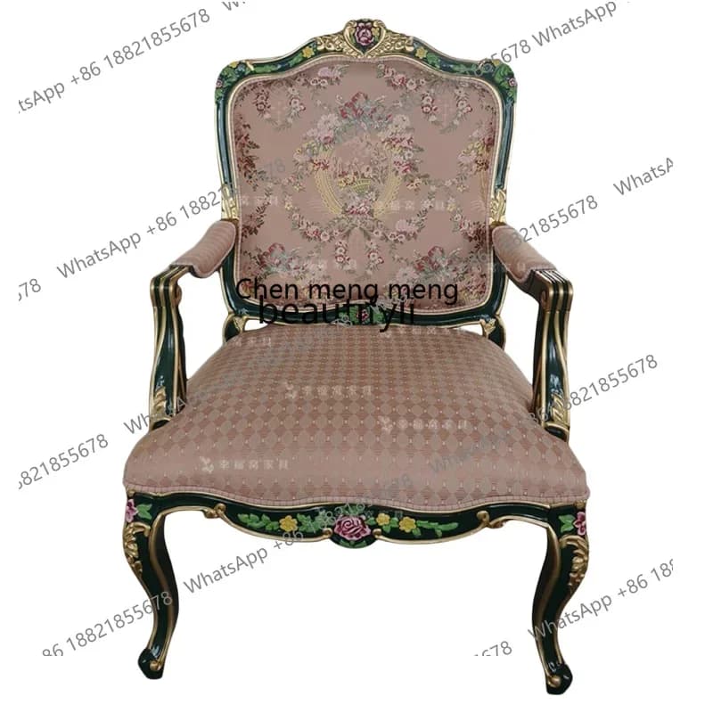 ss8350 French solid wood engraving single chair European embroidery book chair fabric leisure exhibition hall sofa