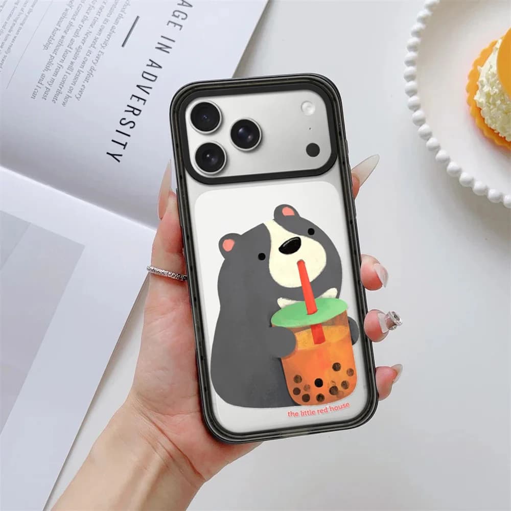 Cartoon Milk Tea Dog Impact Black Border Magnetic Cover for IPhone 12 13 14 15 16 17 Pro Max Case for IPhone 17 Air
