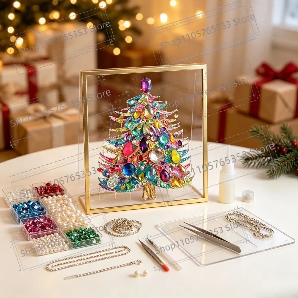 2026 Christmas DIY Jeweled Christmas Tree Art Kit Jewelry Decoration for Household Holiday Wall Art Decor Craft