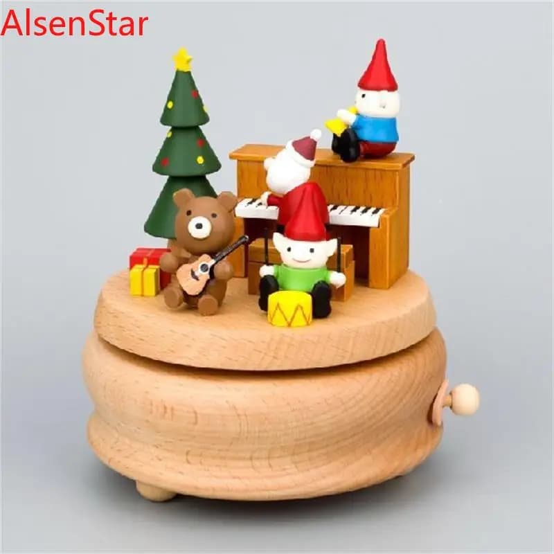Clockwork Wooden Handmade Music Box Mini Cute Pet Animal Rotating Music Boxes Ornament Birthday Christmas Gift Decoration