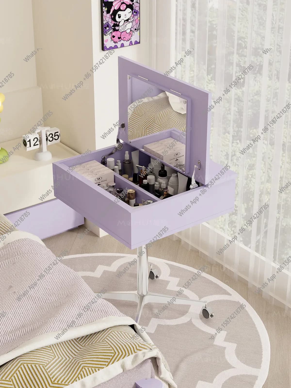 Modern Lifting Dresser Bedroom Bedside Dresser Flap Desk Furniture o