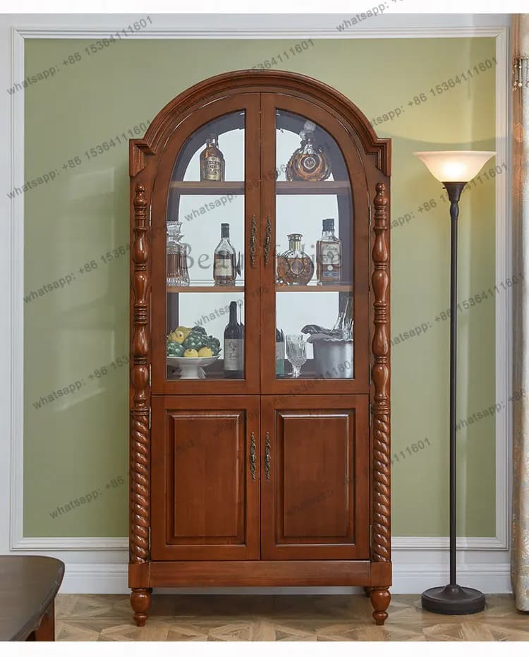 American all-solid wood wine cabinet living room storage glass display cabinet
