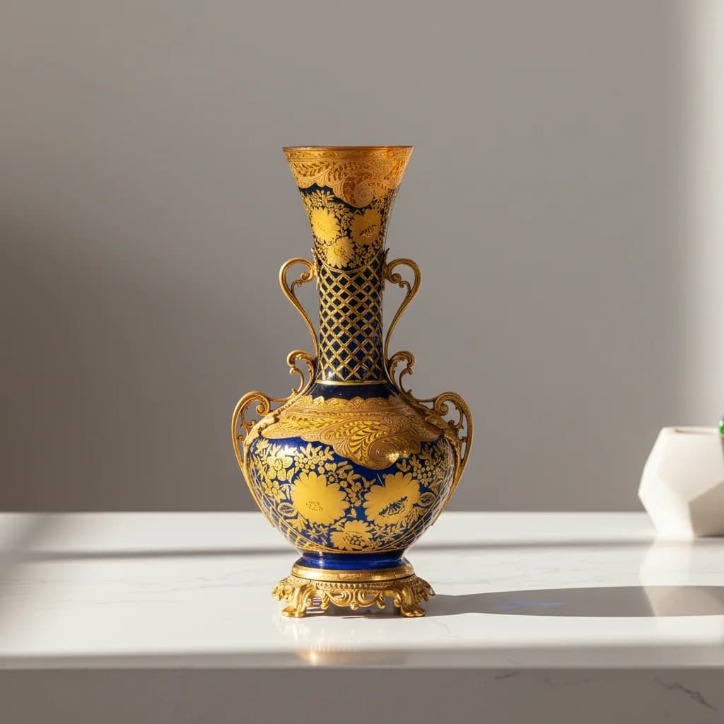 &c High-level Modern Design Glass Vase with Copper Base Colored Tabletop Ornaments Accessories for Villa Luxury Decorative