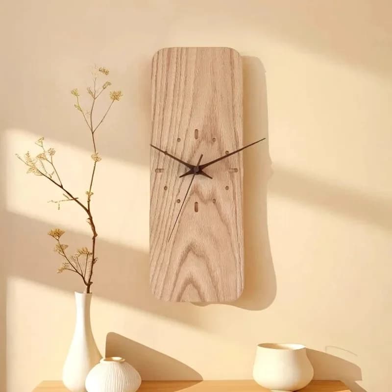 Solid Wood Vintage Silent Wall Clocks Artistic Rectangle Numberless Living Room Wall Clocks Creative Modern Simple Home Decor