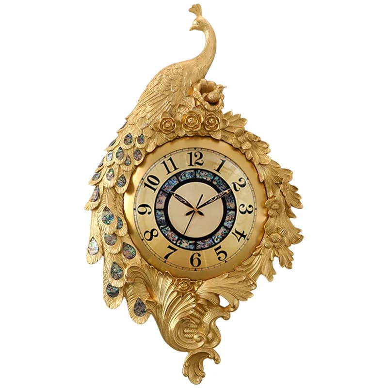 European clock wall clock living room light luxury brass peacock home creative wall high-end villa large quartz