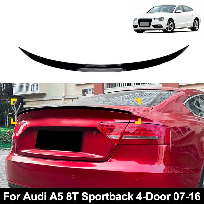 For Audi Accessories A5 8T Sportback 4-Door 2007-2016 Car Rear Trunk Spoiler Wing Boot Lip Glossy Black Soft Plastic