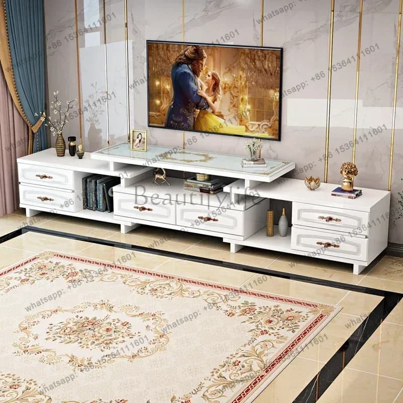 YJ  Entertainment Center Mueble Para Televisor Simple Modern Storage Tv Cabinet Glass Living Room Nordic Stand Cabinet