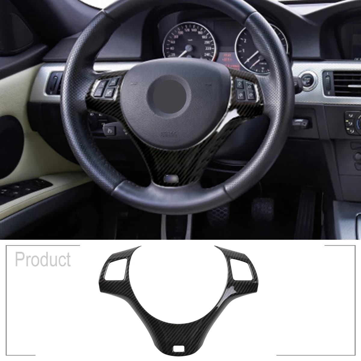 Carbon Fiber Car Steering Wheel Panel Decoration Cover Trim Sticker For BMW 1 3 Series E87 E81 E82 E88 E90 E91 E92 E93 2005-2012