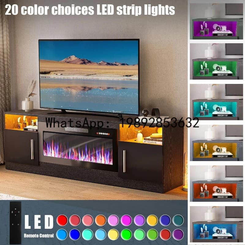 XL Retro Multifunctional Storage Cabinet with Heating Electronic Fireplace Embedded Fireplace TV Cabinet
