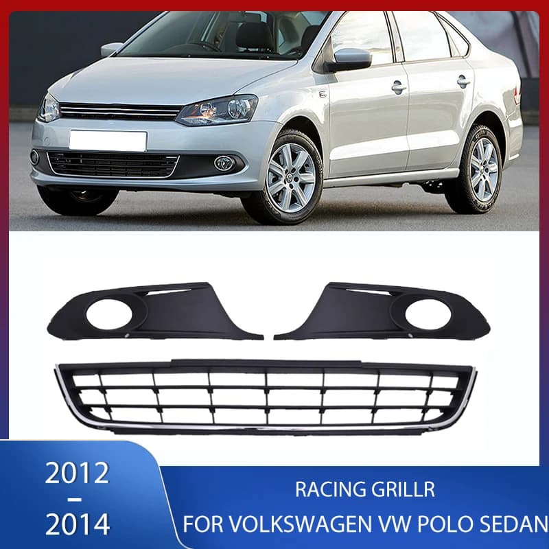 Car Front Bumper Fog Light Cover Grille Racing Grill With Decorative Bright Strip For Volkswagen VW Polo sedan 2012 2013 2014