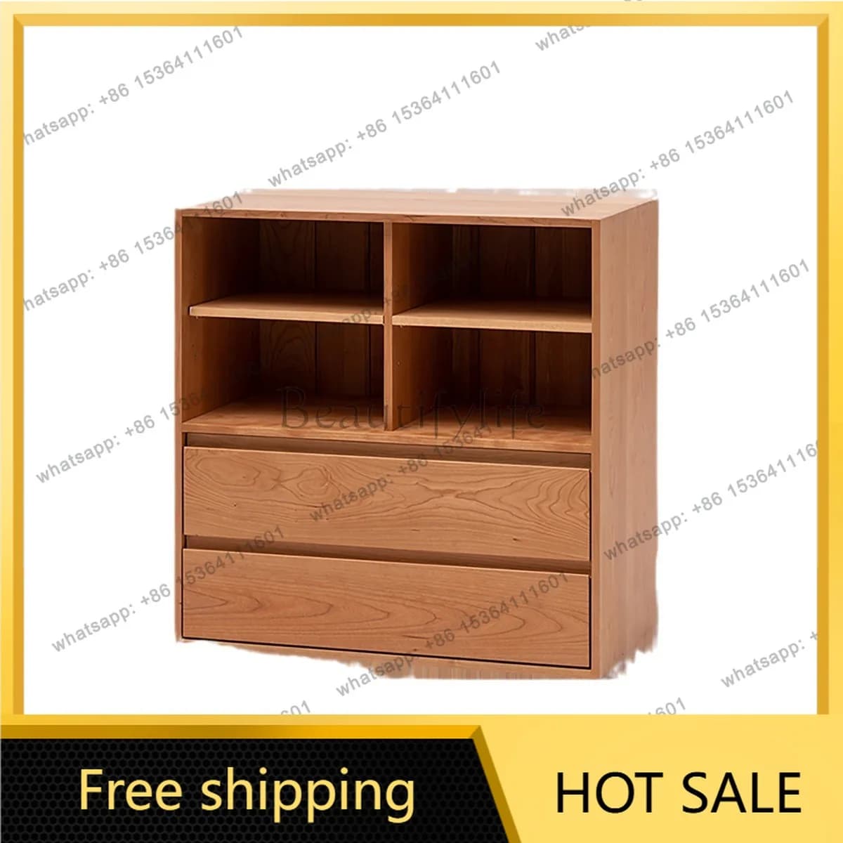 Factory Direct Sales North America Cherry Wood Solid Wood Storage Low Bookcase Multifunctional