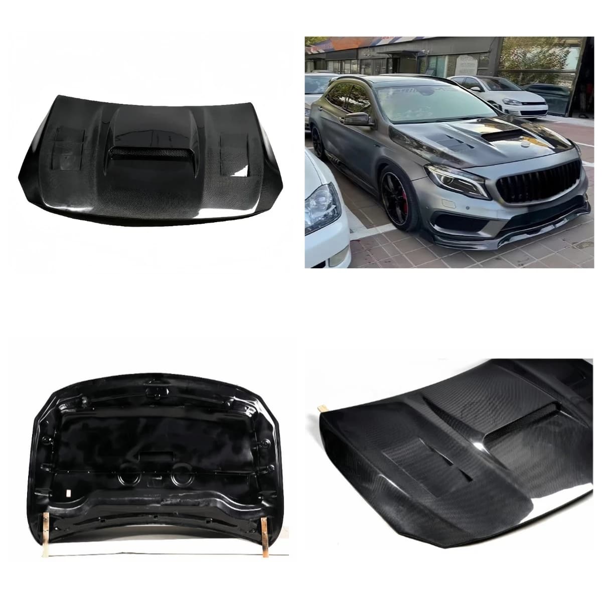For GLA V New Bilateral Porous Honeycomb Design Black Screw-On BR Stylish Modification Carbon Fiber Engine Hood