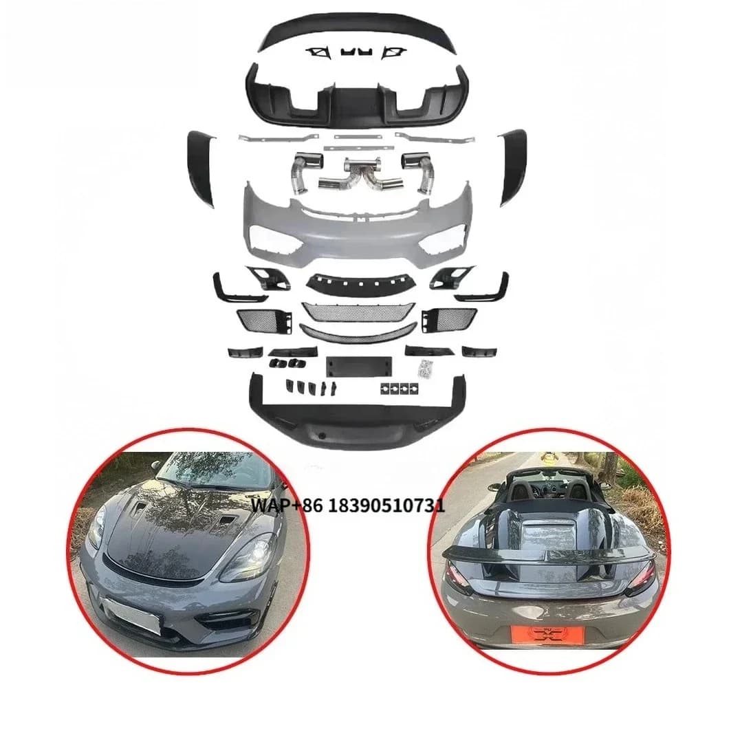 Upgrade for  RS Style Body Kit for 718 Boxster Cayman Plastic PP Front Lip Bumper Side Skirts Rear Diffuser Auto Parts