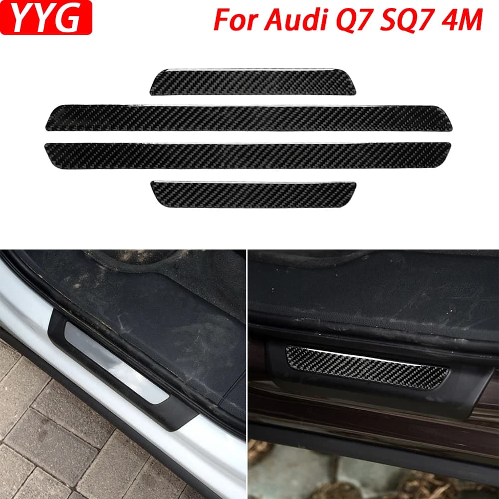 For Audi Q7 SQ7 4M 2016-2019 Carbon Fiber Welcome Pedal Door Sill Strip Decorative Car Interior Decoration Accessories Sticker