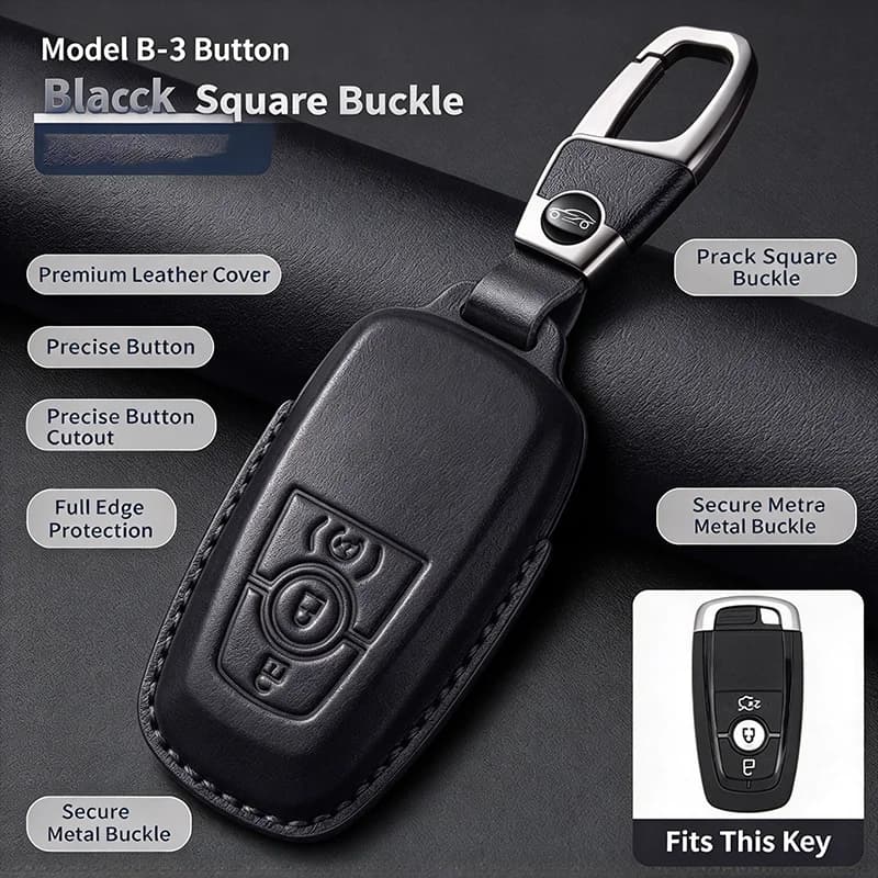 Car Key Case Cover Genuine Leather Full Coverage For Ford Mondeo Escort Focus Escape Edge Territory Kuga Explorer Key Fob Buckle