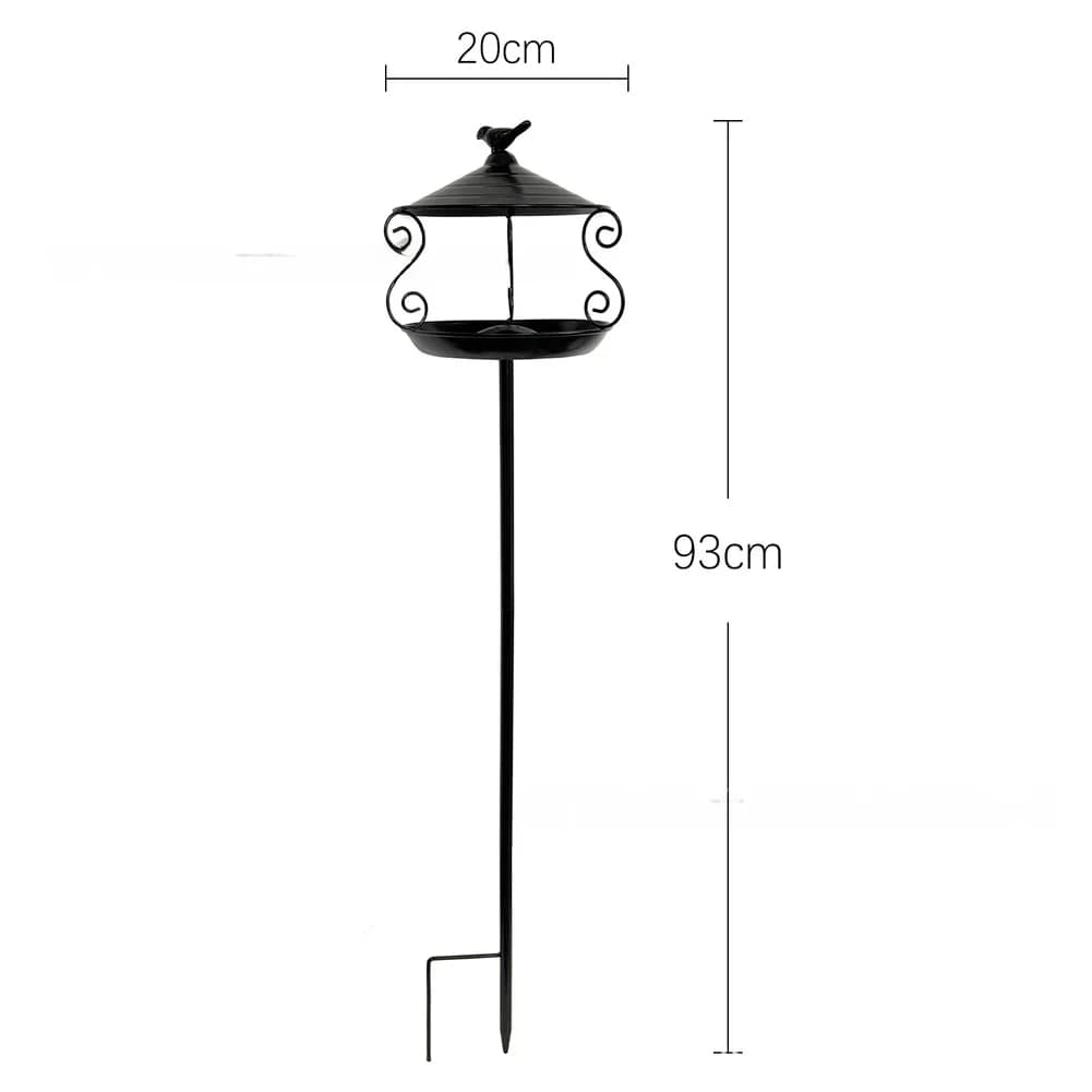 New Wild Bird Feeding Decorative Ornament Metal Wrought Iron Bird Feeder With Roof Dark For Outdoor Garden Patio Yard Feeder