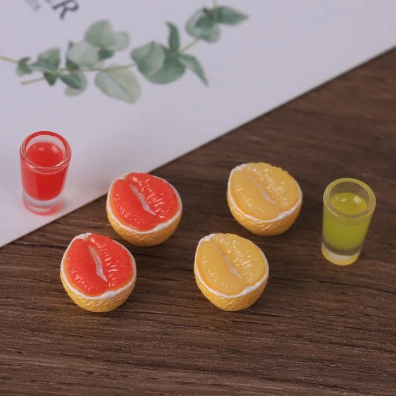 3pcs Mini Red Grapefruit Drink Model DIY Resin Fruit Fridge Sticker Kawaii Food Desktop Decor Miniature Craft Doll Accessories