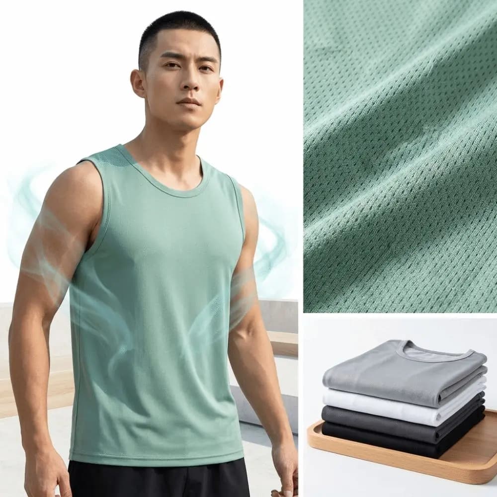 Comfortable Ice Silk Men's Tank Top Mesh Breathable Athletic Shirt Stretchy Solid Color Sleeveless Vest Gym Training
