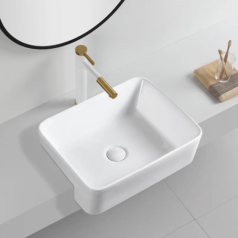 Semi-embedded narrow ceramic bathroom semi-hanging square narrow washbasin