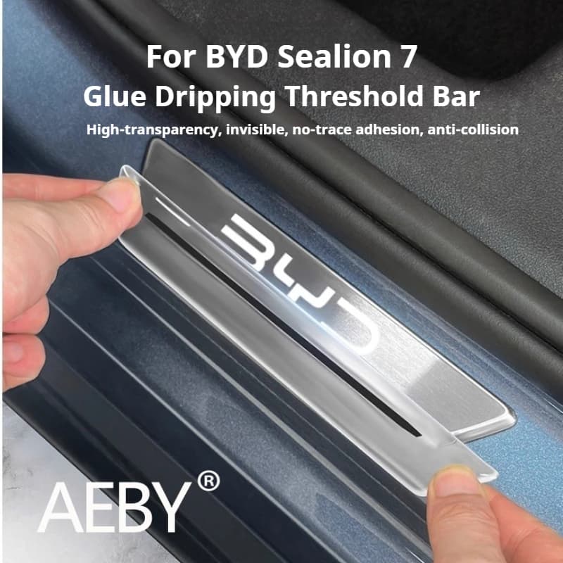 AEBY For BYD Sealion 7 2024 4PCS Car Door Sill Protector Glue Scuff Plate Cover, Anti-Scratch  Guard Interior Accessories