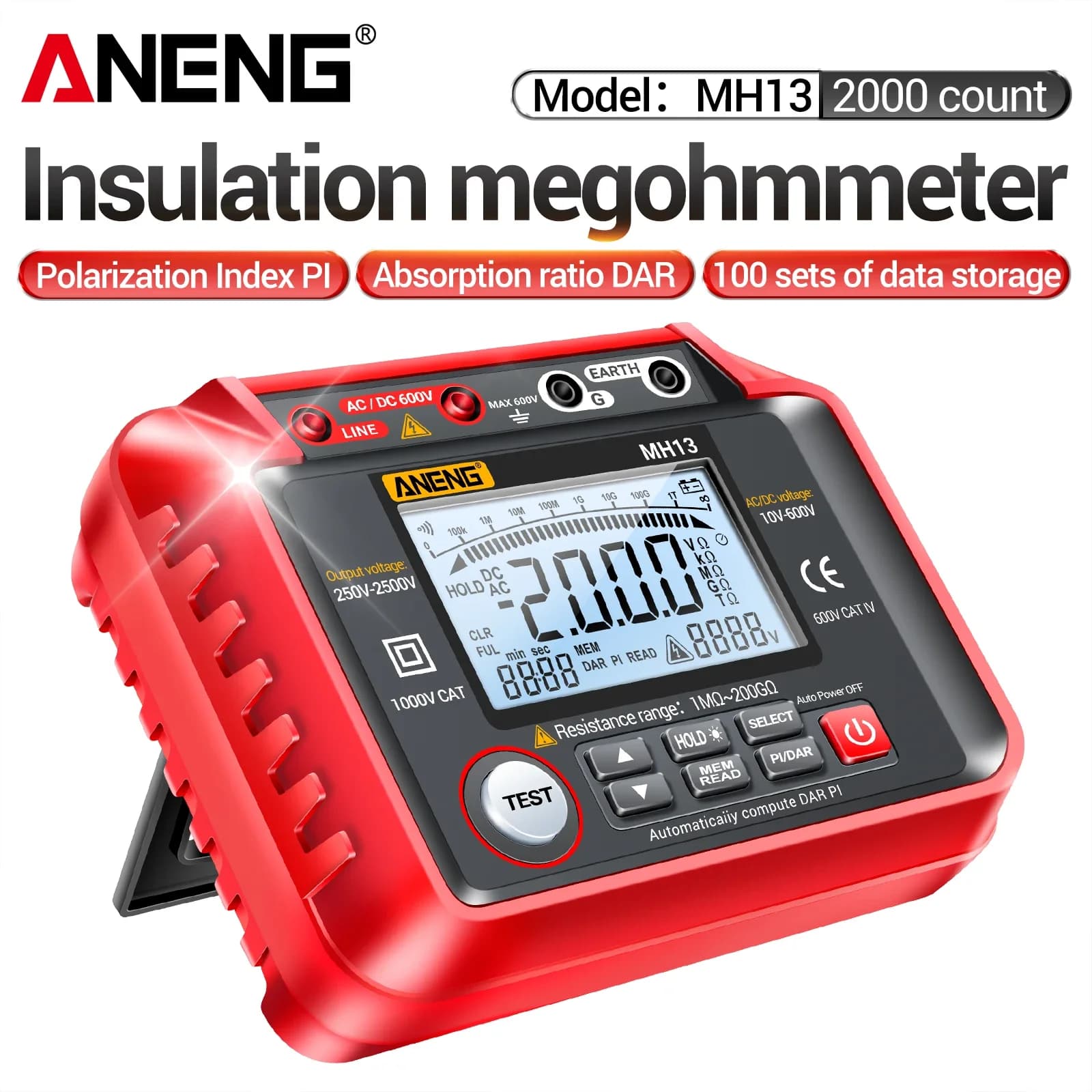 ANENG MH13 Digital Megohmmeter 1MΩ‑200GΩ 6000 Counts Insulation Tester AC DC Voltage Auto Ranging High‑Voltage Electrical Tool